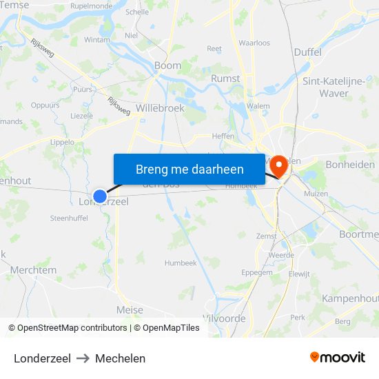 Londerzeel to Mechelen map