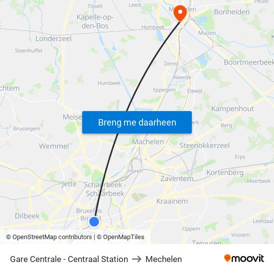 Gare Centrale - Centraal Station to Mechelen map