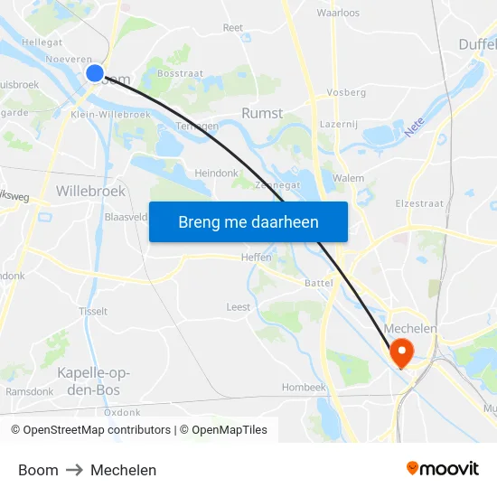 Boom to Mechelen map