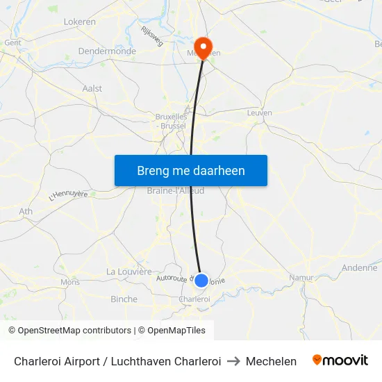 Charleroi Airport / Luchthaven Charleroi to Mechelen map