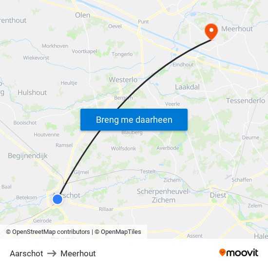 Aarschot to Meerhout map
