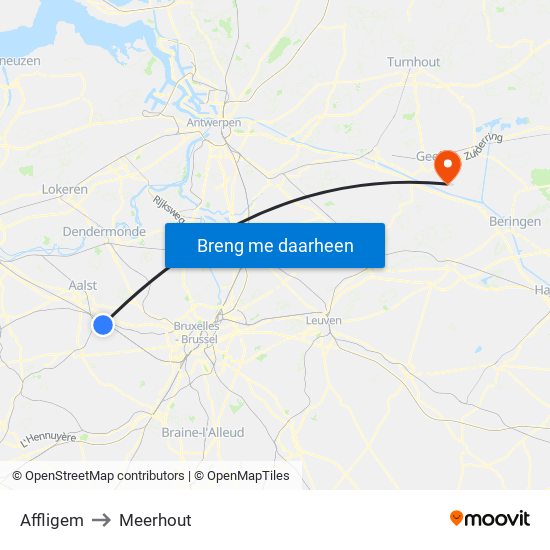 Affligem to Meerhout map