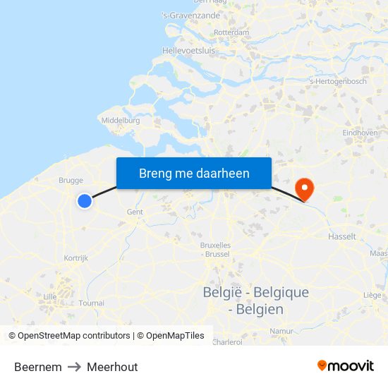 Beernem to Meerhout map