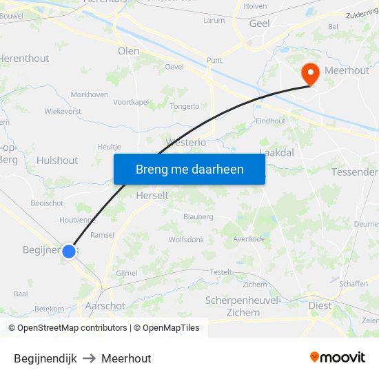 Begijnendijk to Meerhout map