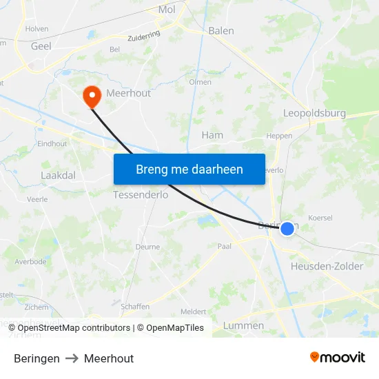 Beringen to Meerhout map