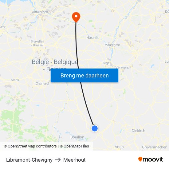 Libramont-Chevigny to Meerhout map