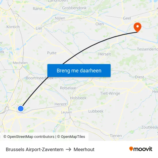 Brussels Airport-Zaventem to Meerhout map