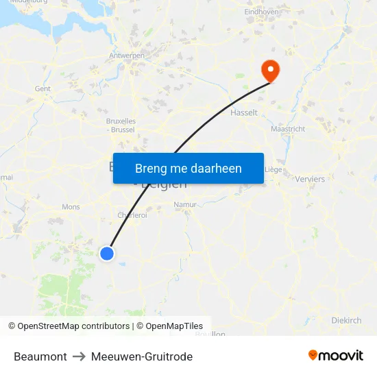 Beaumont to Meeuwen-Gruitrode map