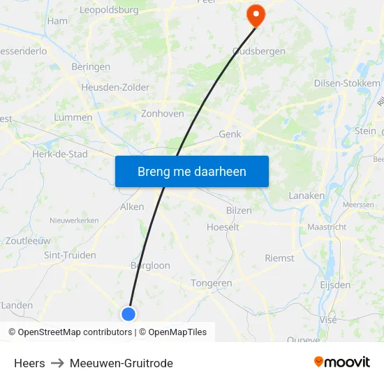 Heers to Meeuwen-Gruitrode map