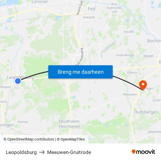 Leopoldsburg to Meeuwen-Gruitrode map