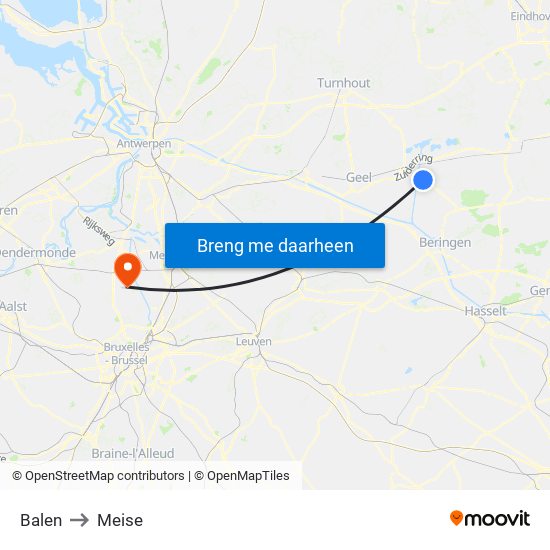 Balen to Meise map