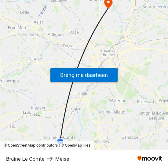 Braine-Le-Comte to Meise map
