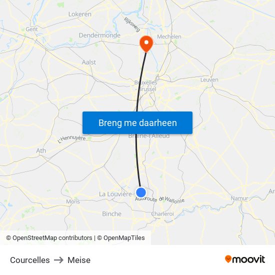 Courcelles to Meise map