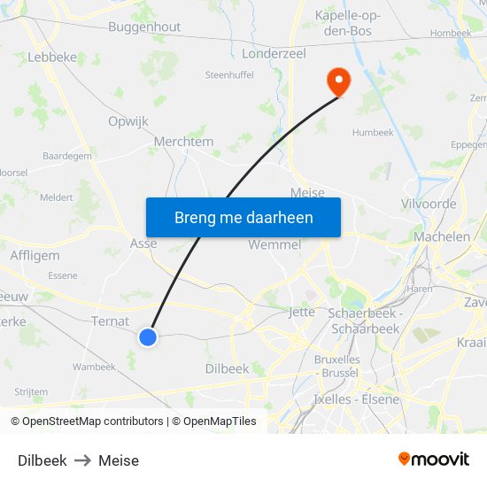 Dilbeek to Meise map