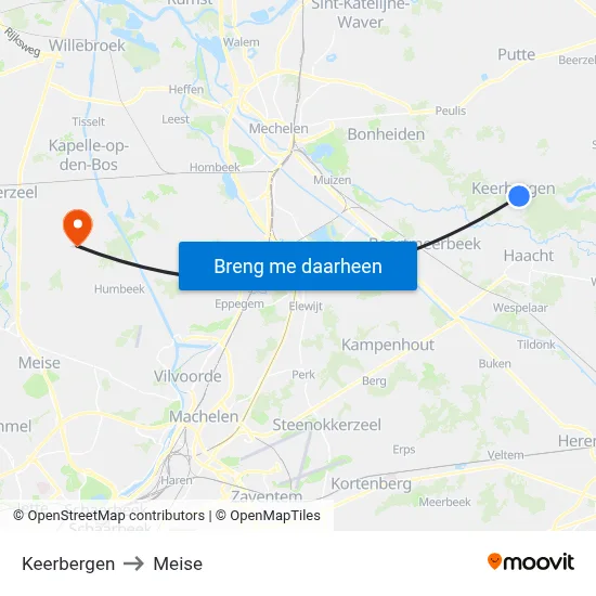 Keerbergen to Meise map