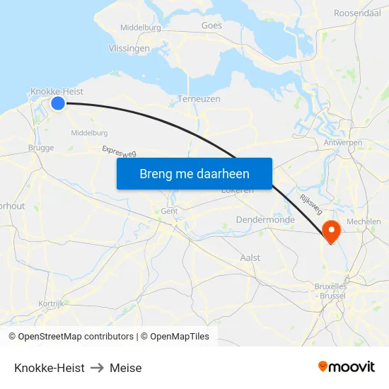 Knokke-Heist to Meise map