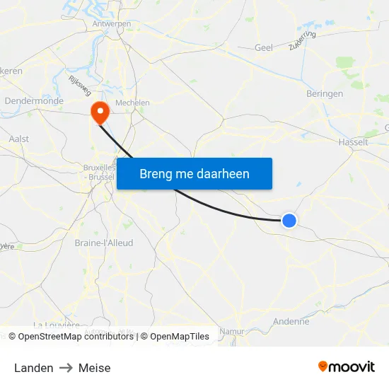 Landen to Meise map