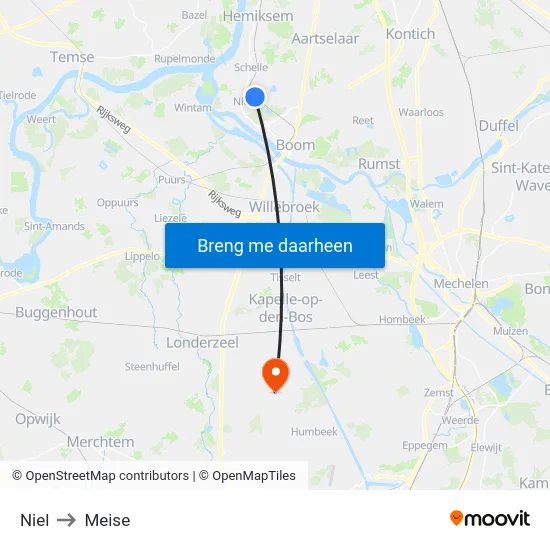 Niel to Meise map