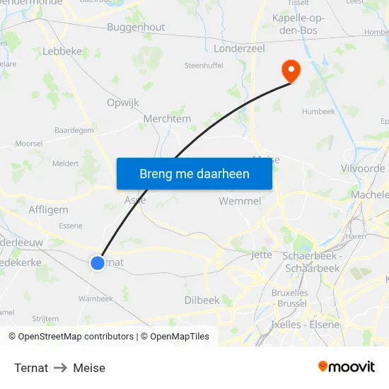 Ternat to Meise map