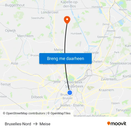 Bruxelles-Nord to Meise map
