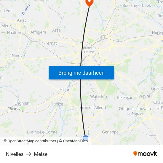 Nivelles to Meise map