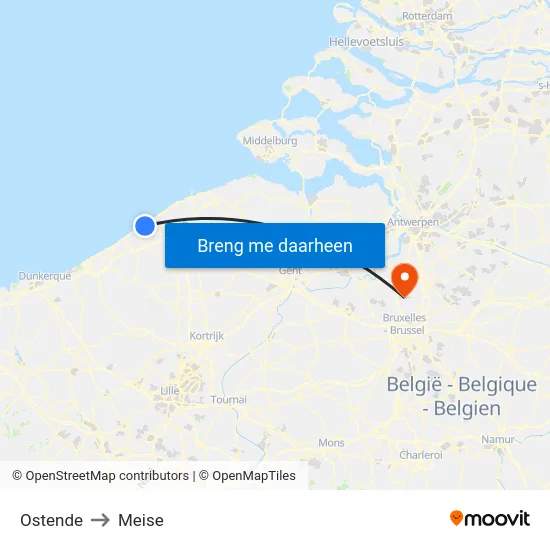 Ostende to Meise map