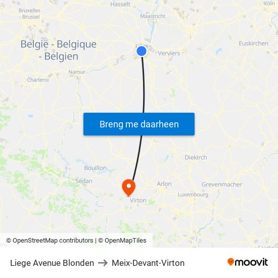 Liege Avenue Blonden to Meix-Devant-Virton map