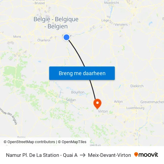 Namur Pl. De La Station - Quai A to Meix-Devant-Virton map
