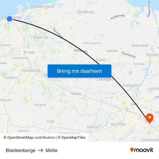 Blankenberge to Melle map