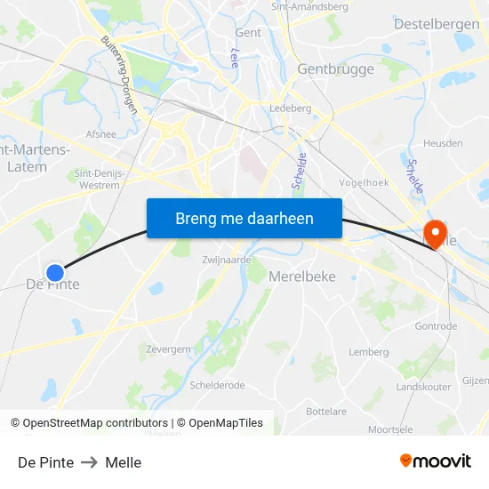 De Pinte to Melle map