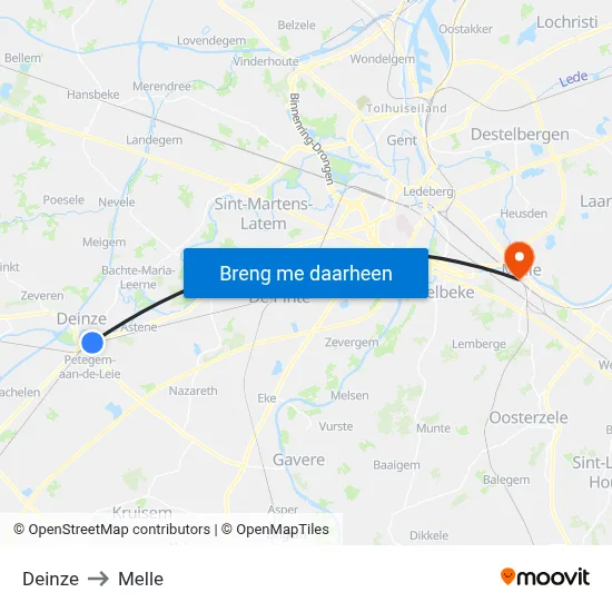 Deinze to Melle map