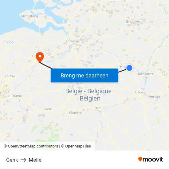 Genk to Melle map