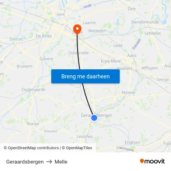 Geraardsbergen to Melle map