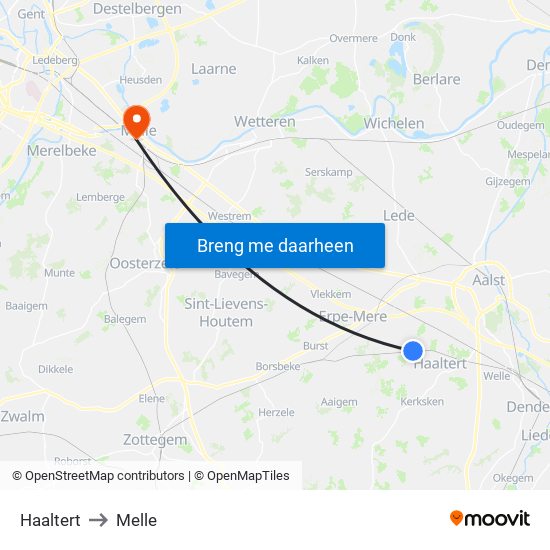 Haaltert to Melle map