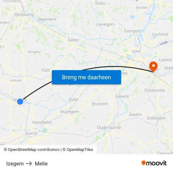 Izegem to Melle map