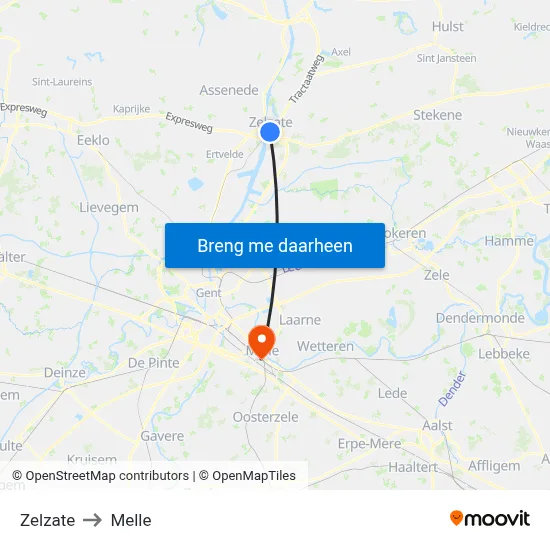 Zelzate to Melle map