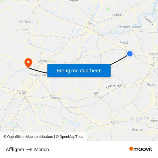 Affligem to Menen map