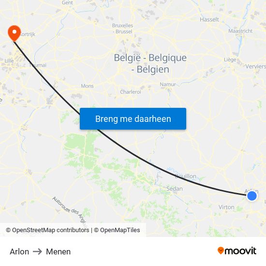Arlon to Menen map