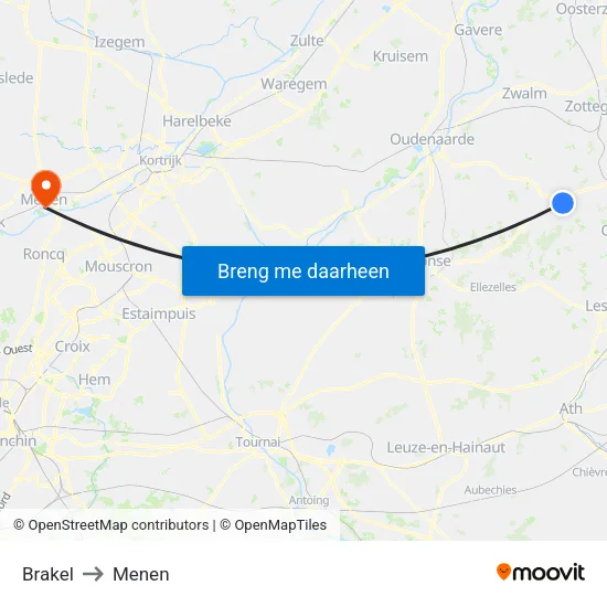 Brakel to Menen map