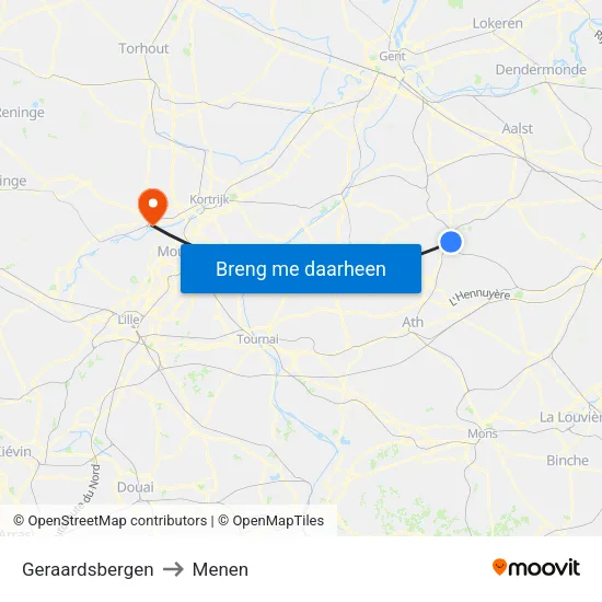 Geraardsbergen to Menen map