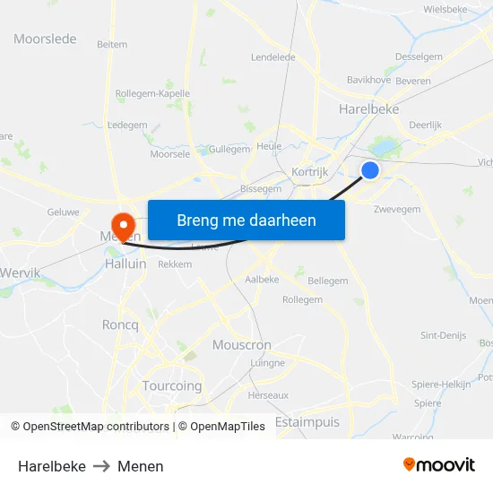 Harelbeke to Menen map