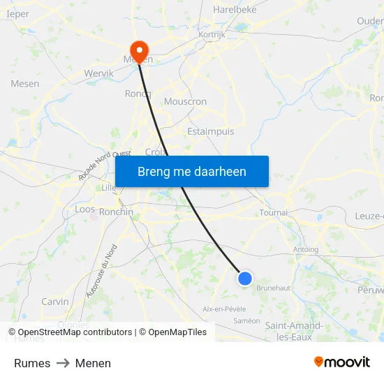 Rumes to Menen map