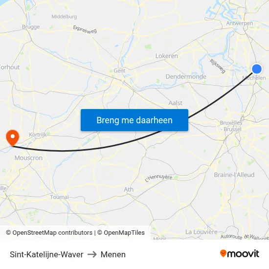 Sint-Katelijne-Waver to Menen map
