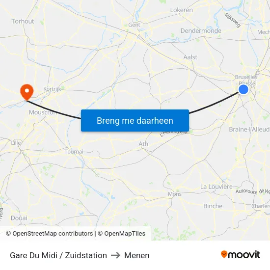 Gare Du Midi / Zuidstation to Menen map