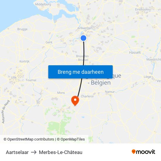Aartselaar to Merbes-Le-Château map