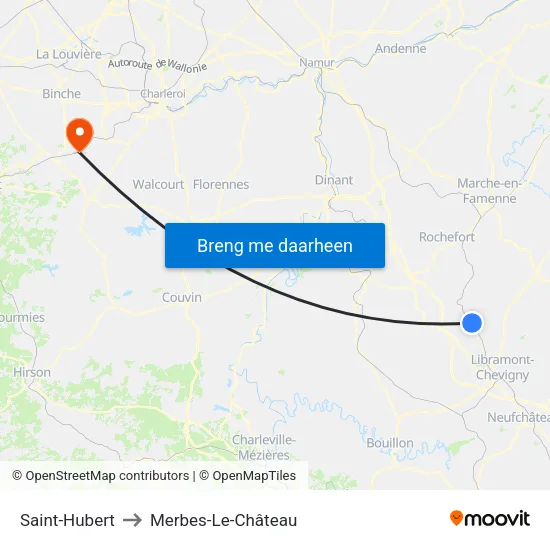Saint-Hubert to Merbes-Le-Château map