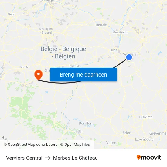 Verviers-Central to Merbes-Le-Château map