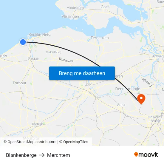 Blankenberge to Merchtem map