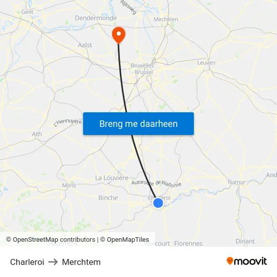 Charleroi to Merchtem map