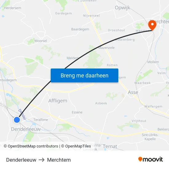 Denderleeuw to Merchtem map